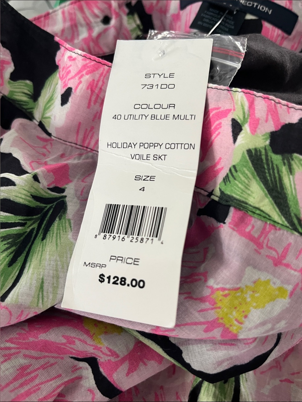 French Connection Black Midi Skirt with Pink Floral Print 100% Cotton Size 4 NWT - Picture 4 of 6
